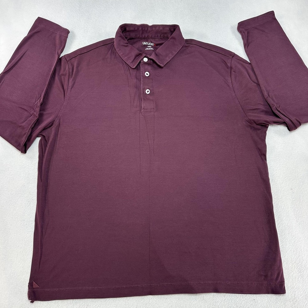 UNTUCKit Polo Shirt‎ Mens Large Maroon Damascino Long Sleeve 40251 Reg Fit